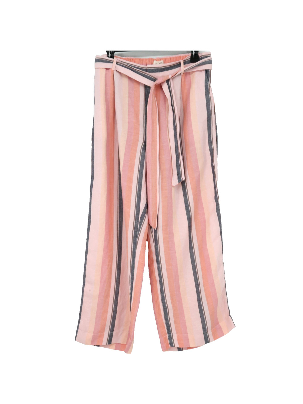 Loft Pants Petites MP PM Pink Striped Linen Blend Wide Leg Belt Crop Ankle New